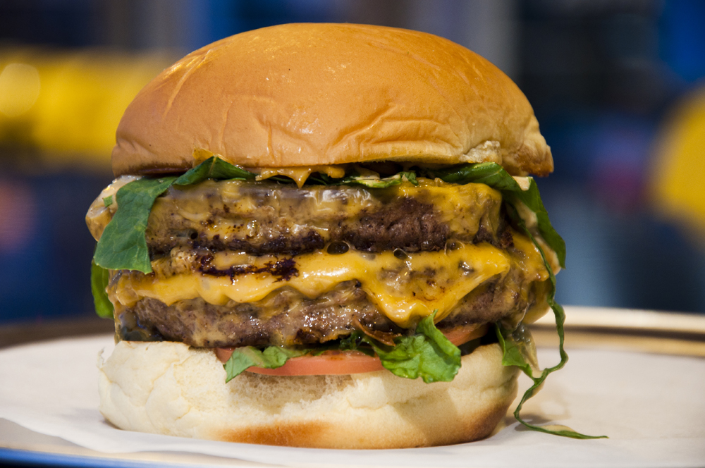 A photo of a double cheeseburger